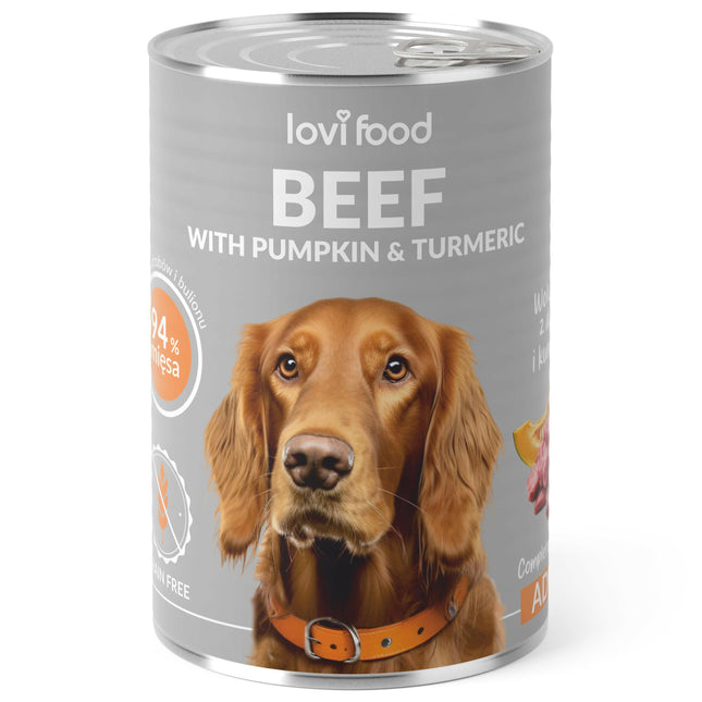 Lovi Food Beef with Pumpkin - wet food for dogs, with beef, pumpkin, and turmeric.