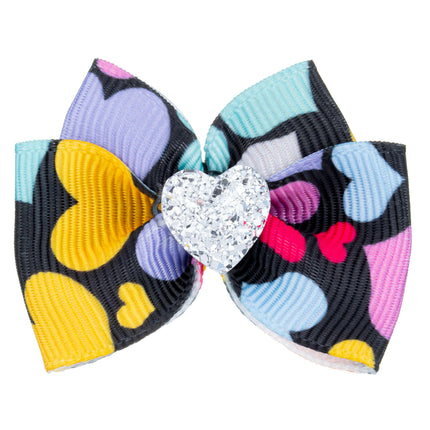 Blovi Bow Glamour colorful bow with hearts, featuring a silver heart stone.
