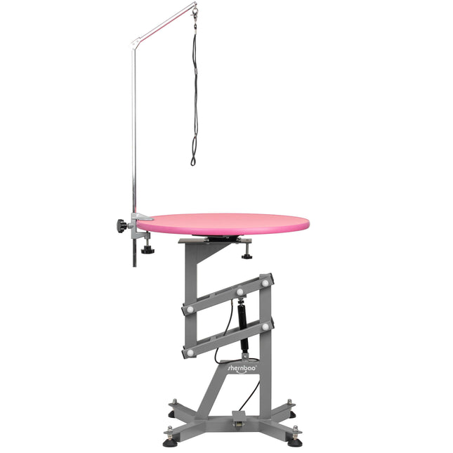Shernbao Air Lift Grooming Table - grooming table with a rotating top and pneumatic lift, pink.