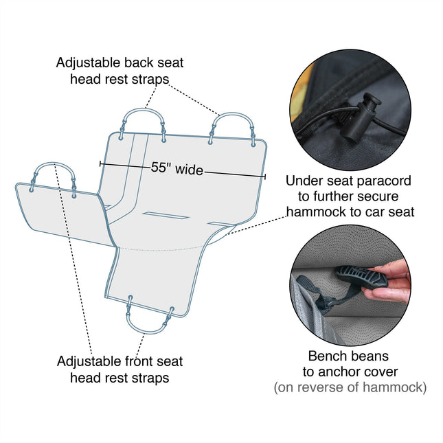 Kurgo Heather Hammock - dog car seat cover, hammock for the back seat.