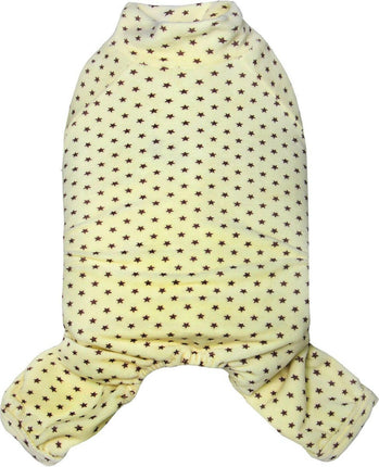 Thin, velour dog jumpsuit, star-patterned pajamas.