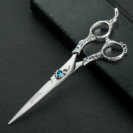 Excalibur Shears Silver Poseidon - high-quality straight scissors, elegantly decorated.
