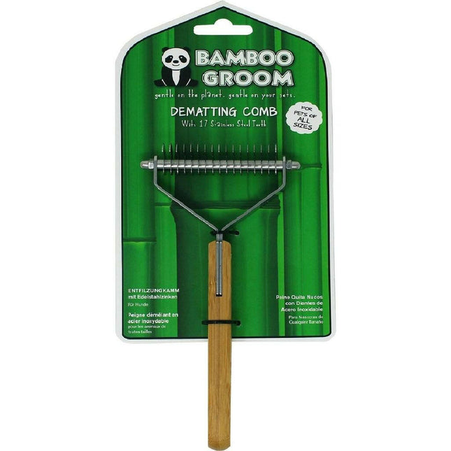 Bamboo Groom Dematting Comb with 17 Teeth - bamboo dematting comb for dogs and cats, 17 hooks.