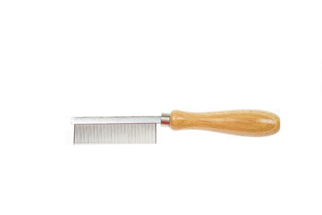 Miranda Metal Comb with Wooden Handle, Dense Spacing.