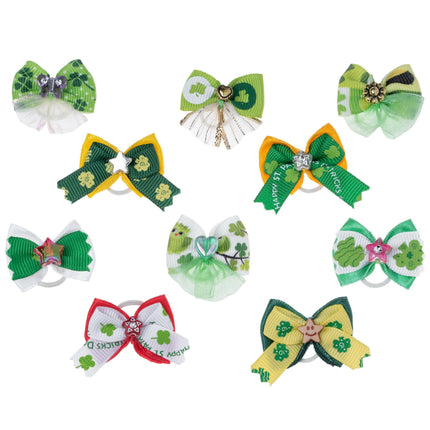 Groom Professional St. Patrick Bows 100 pcs - lovely bows for dogs, clover leaf set.