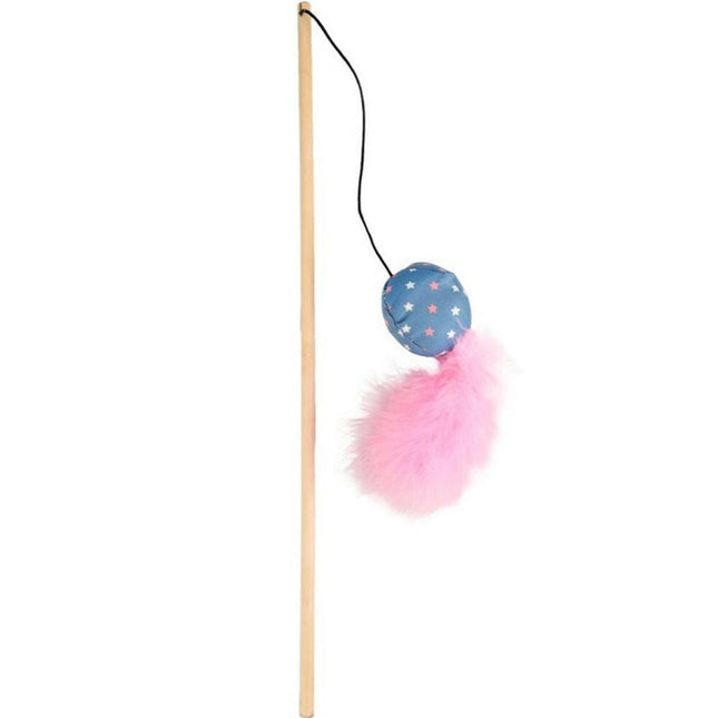 Flamingo Cat Winny Dangler - cat wand with a feather ball, infused with catnip.
