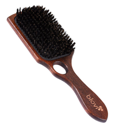 Blovi Wood Brush - extra large wooden brush with natural bristles and a finger hole, for breeds with short and/or fine hair.