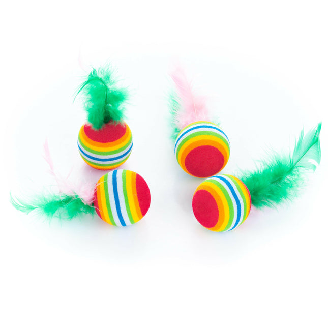 Flamingo Cat Rainbow Balls 4pcs - lightweight foam balls for cats, with feathers.