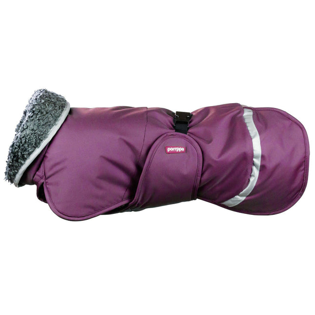 Toppa Pomppa Harness Jacket - very warm winter coat for dogs, with a harness opening, plum color.