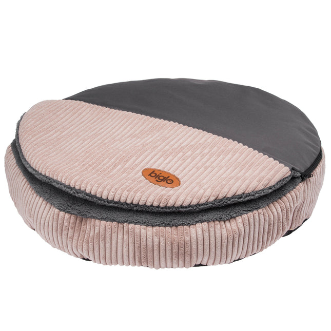 Biglo Cleo Pink - corduroy dog bed with cover, pink - gray.