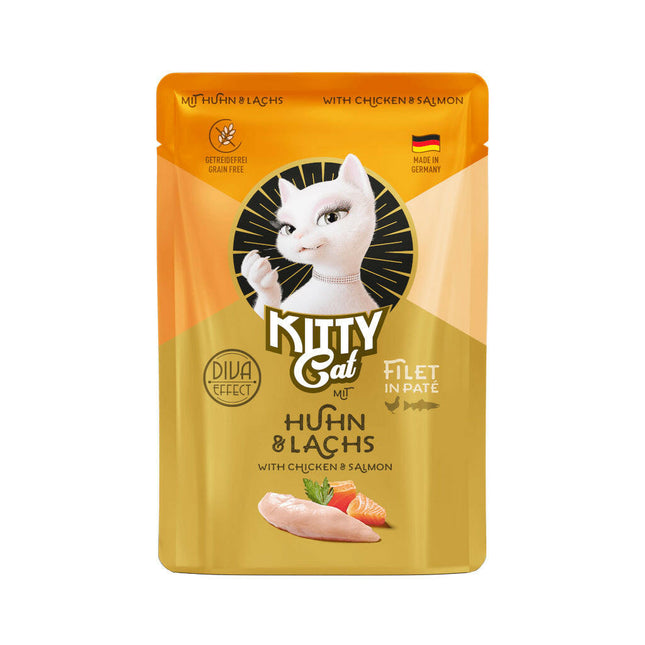 Kitty Cat Filet in Pâté Chicken & - pouch for cats, with chicken and salmon, filet in pâté.