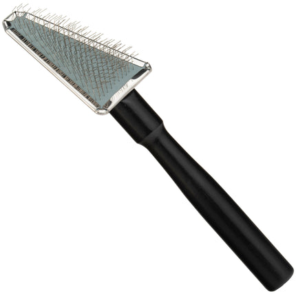 Yento Show Coat Slicker - triangular poodle brush with a long handle and soft pins.