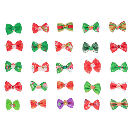 Blovi Christmas Bows Set 25pcs - Dog Bows, Mix of Holiday Patterns.
