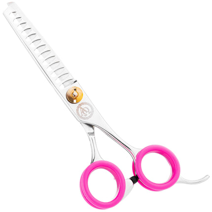 P&W Alfa Omega Chunker - single-sided thinning shears, chunker type, with a short ergonomic handle, 13 teeth.