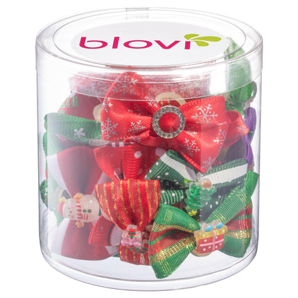 Blovi Christmas Bows Set 25pcs - Dog Bows, Mix of Holiday Patterns.