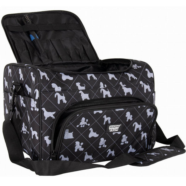 Show Tech Deluxe Grooming Bag - spacious and comfortable fabric bag for grooming accessories, printed with various dog breeds..