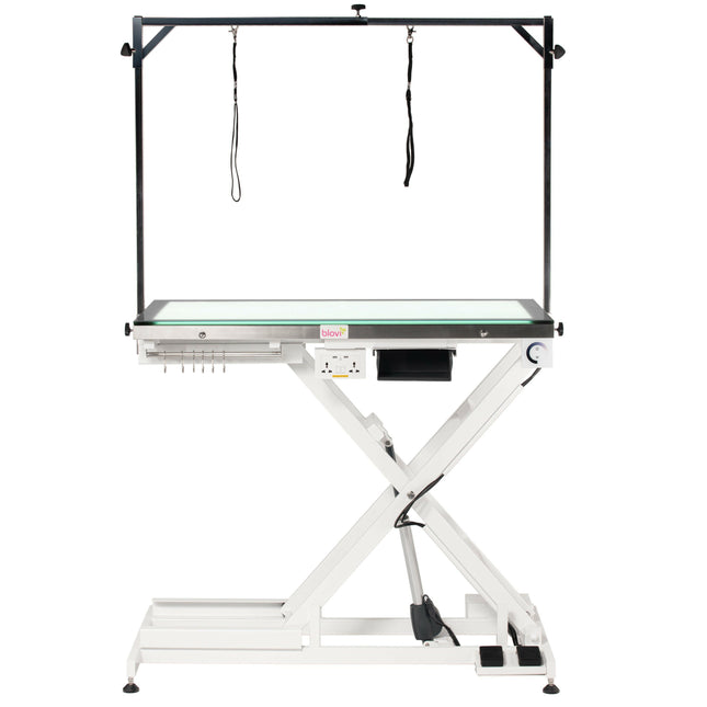 Blovi Luminous Pro 120x65 - professional grooming table with a lift and illuminated glass LED top.