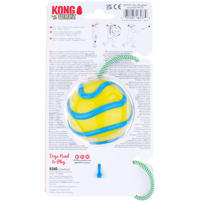 KONG Wavz Bunji Ball M - dog ball with elastic cord, floating fetch toy.