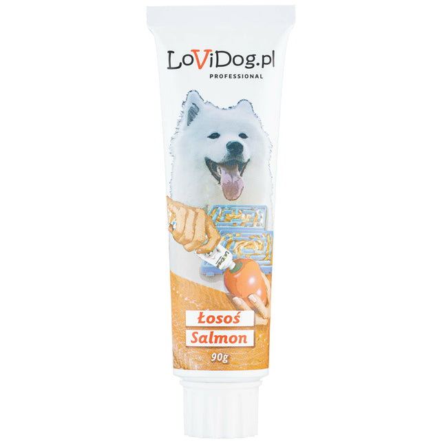Lovi Dog Premium Pâté - tube pâté for dogs, with salmon, Omega-3, and vitamins.