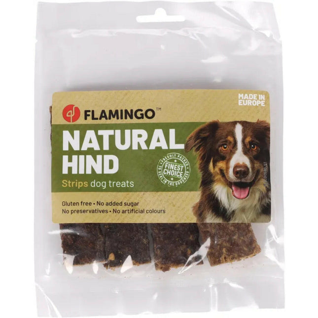 Flamingo Natural Hind - natural dog treats, venison strips.