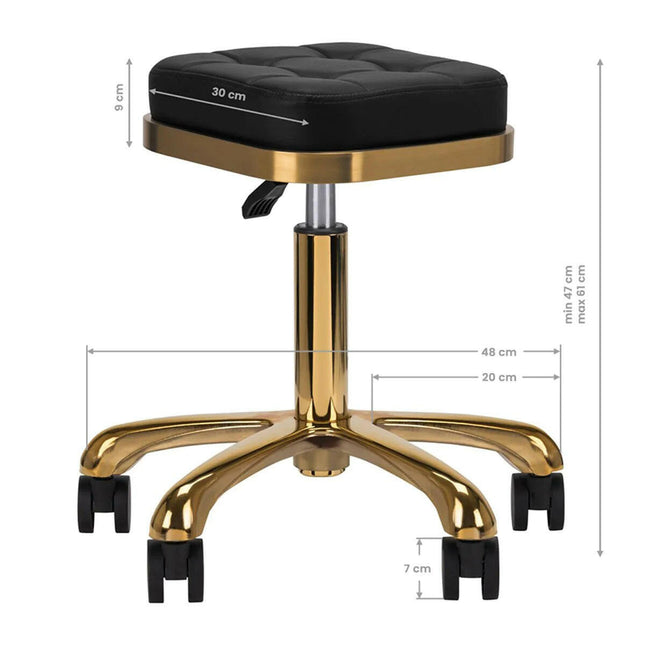 Activ - 1645 Gold Black - gold grooming stool, square, quilted seat, black.