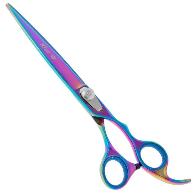 Geib Rainbow Kiss Straight Scissors - high-quality straight scissors with micro-serration and a rainbow finish.