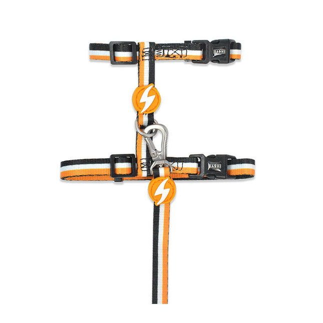 Dashi Stripes Orange & Black Cat Harness + Leash - harness and leash for cats, set, orange and black stripes.