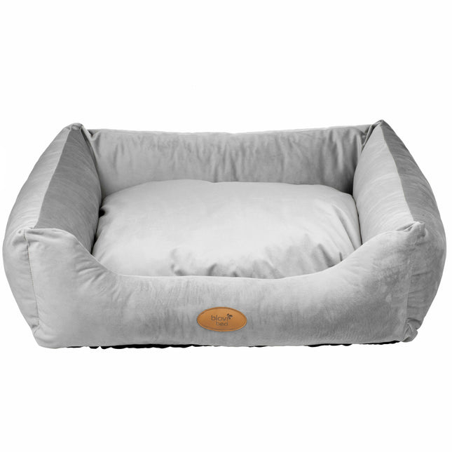 Blovi Bed Velur Love Light Grey - elegant velvet bed for dogs and cats, rectangular light gray.