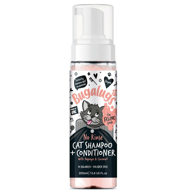 Bugalugs Papaya & Coconut 2in1 No Rinse Cat Shampoo - shampoo with conditioner for cats, no rinsing required.