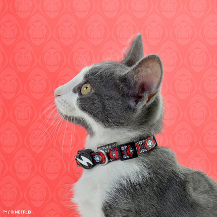 Dashi La Casa De Papel Mask Cat Collar - cat collar with a Money Heist theme, red.