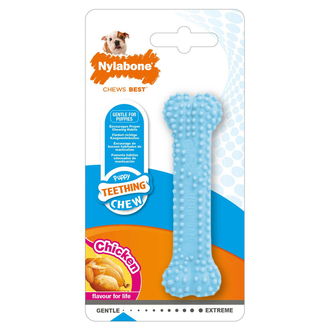Nylabone Puppy Dental Bone Chicken - safe dental chew for puppies, with a chicken flavor.