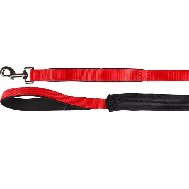 Flamingo Leash Kayga Red - nylon dog leash with flexible pouch and handles, red, 153cm/25mm.