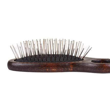 Blovi Wood Pin Brush - small wooden brush with a finger hole and a metal pin tipped with a ball..