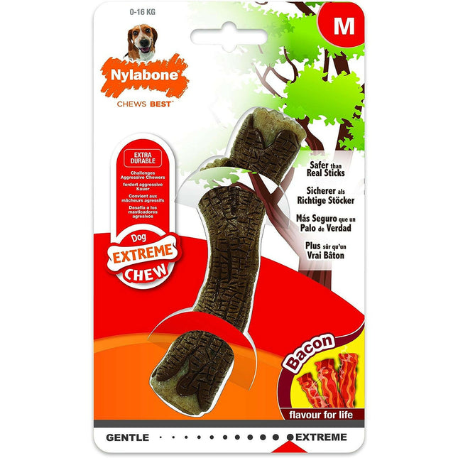 Nylabone Extreme Wooden Stick - fetch toy for dogs, safe stick with a bacon scent.