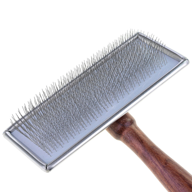Madan Slicker Brush - professional poodle slicker brush with a wooden handle.