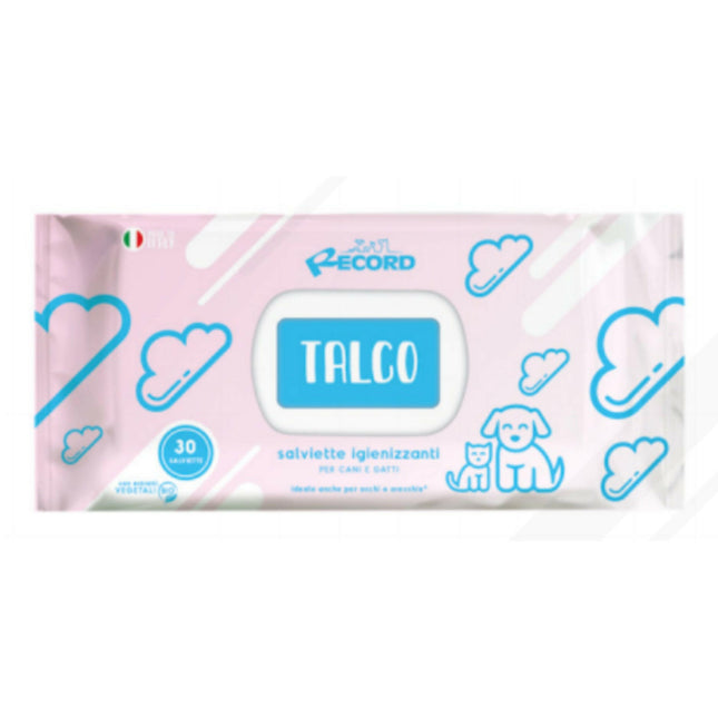 Record Talc Wipes - universal cleaning wipes for dog and cat fur, eyes, and ears, with talc - 80 pieces.
