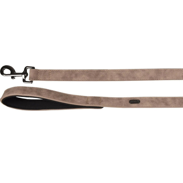 Flamingo Leash Delu Taupe - dog leash made of eco-leather, padded handle, 100cm.