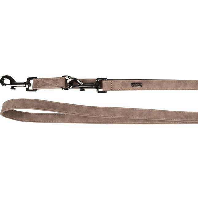 Flamingo Training Leash Delu Taupe - detachable dog leash made of eco-leather, gray.