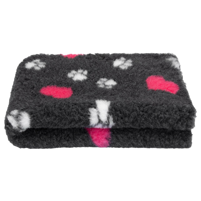 Blovi DryBed VetBed A+ - non-slip pet bed, graphite with paw prints and hearts.
