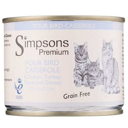 Simpsons Premium Cat Four Bird Casserole - grain-free wet food for cats, chicken, turkey, duck, and goose