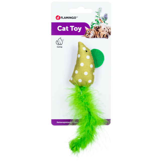 Flamingo Cat Polka Mouse - toy for cats with feathers, polka dot mouse with catnip.