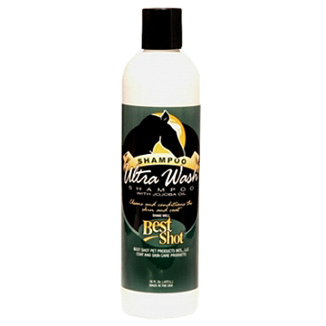 Best Shot Equine Ultra Wash Shampoo - conditioning, low-foaming shampoo for horses, with oats, wheat proteins, and jojoba oil, concentrate 1:7.