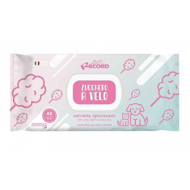 Record Sugar Veil Wipes 40 pcs - universal wipes for cleaning the fur, eyes, and ears of dogs and cats, cotton candy scent.