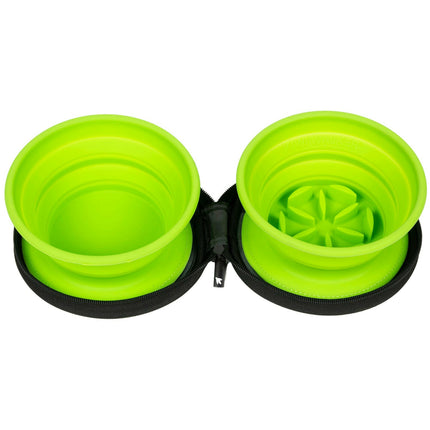 Kiwi Walker Double Travel Bowl With Slow Feeder - travel bowl, slow feeding, for dogs and cats, silicone.