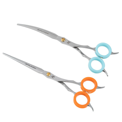 P&W Asian Style Scissors Set (Curved & Straight) - professional Asian style grooming scissors set, extra curved + straight scissors +.