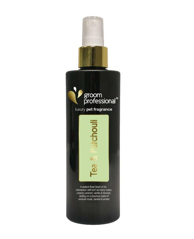 Groom Professional Tea & Patchouli Luxury Cologne - luxury fragrance water for dogs, with notes of tea and patchouli.