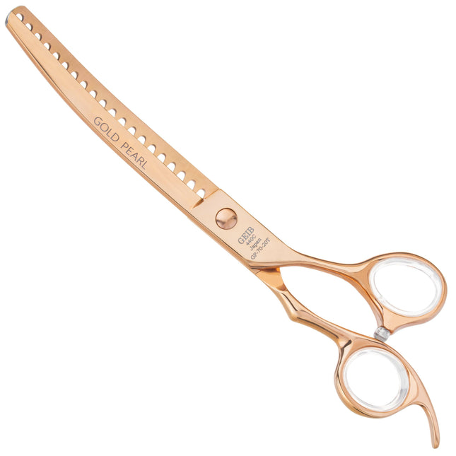 Geib Gold Pearl Curved Chunker 7.0 - single-sided curved thinning shears, 20 teeth, in an elegant gold color.