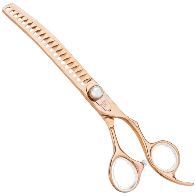 Geib Gold Pearl Curved Chunker 7.0 - single-sided curved thinning shears, 20 teeth, in an elegant gold color.