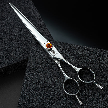 Jargem Straight Scissors - grooming scissors with long blades, symmetrical handle, and decorative screw