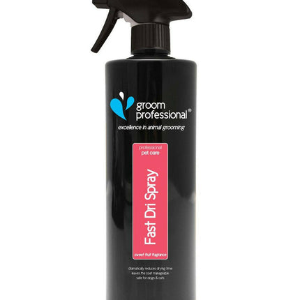 Groom Professional Fast Dri Spray - a formula that reduces drying time by 50%, with a sweet fruit scent..